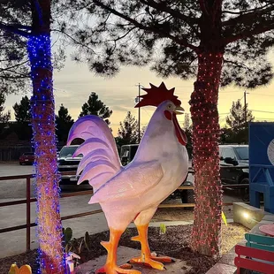 a rooster statue