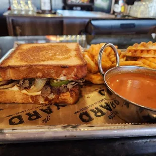 Always Sunny in Philadelphia with waffle fries instead of chips