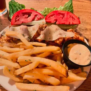 Gator po'boy. Good amount of fries, but skimpy on the gator.