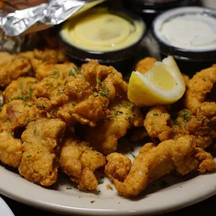 Fried gater tail popcorn style with a sweet potato