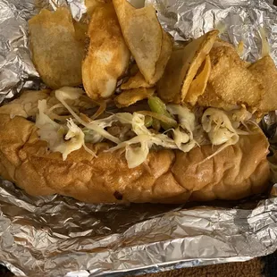 I ordered the 7 inch Poseidon with provolone cheese with natural chips to go and it was delicious.