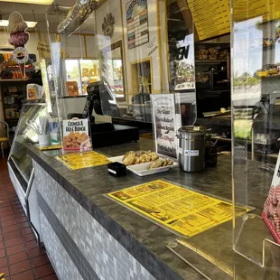 the counter of a fast food restaurant