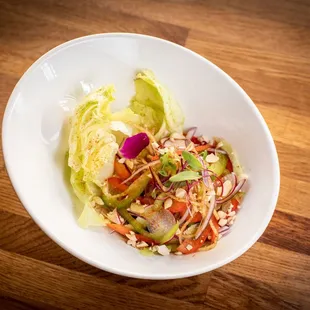 Papaya Peanut Kachumber - raw papaya and roasted peanuts with honey-lemon dressing.