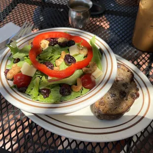 a salad and a muffin