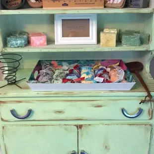 We have hand made soaps some of which we make here on the farm. Soaps of all scents and colors.