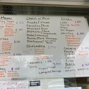 a menu on the window