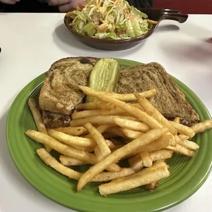 Reuben with beer battered fries