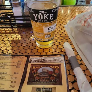 Wheat beer and menu.