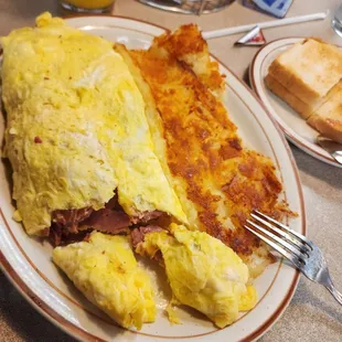 Corned Beef omelet was chock full of tender Corned Beef. Delicious