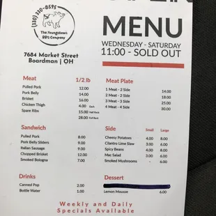 YO BBQ Menu