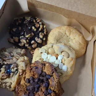 Snickerdoodle, white chocolate macadamia, paleo chocolate chip, double chocolate walnut, chocolate walnut