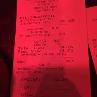 One martini = $14.75