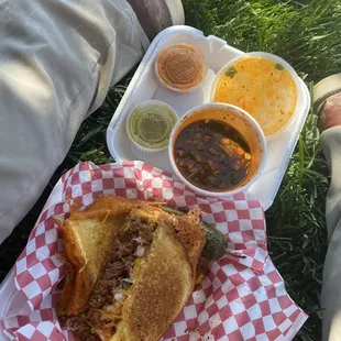 Birria sandwich w/ a side of consome.