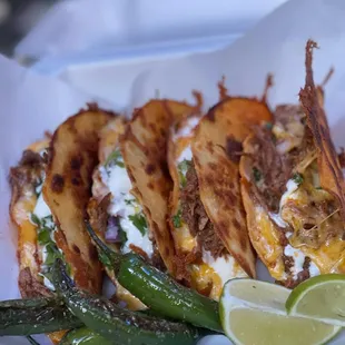 Birria tacos with grilled pepper