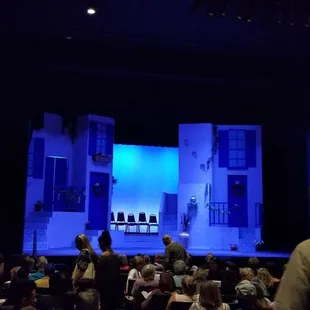 Taking in a show. The set of Mama Mia.
