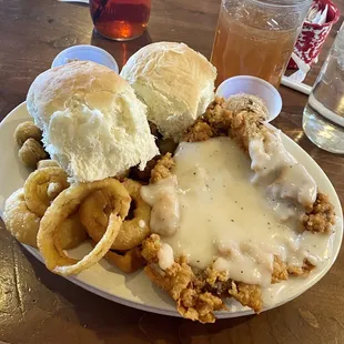 Chicken Fried Steak w/ Fried Okra &amp; Onion-rings