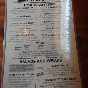 Menu at the Barn