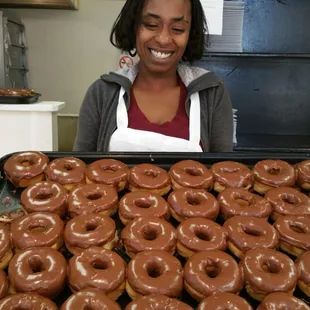Chocolate glazed donuts at Thee Heavenly Donut. They are sooo friendly here!!