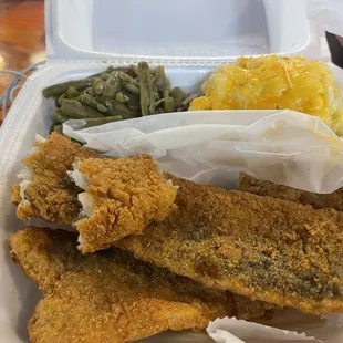 Whiting, Green Beans Mac &amp; Cheese