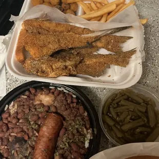 Red Beans/Rice.  Pantrout  Whole Catfish