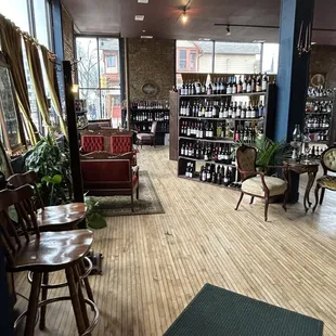 a view of a wine shop