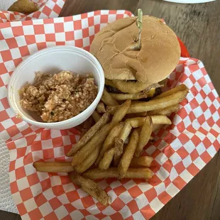 Pork &amp; Burger with red slaw on the side