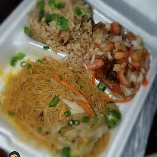 2 choice: pancit bihon, lechon kawali, &amp; adobo fried rice