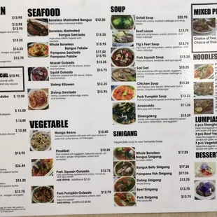 the menu for the restaurant