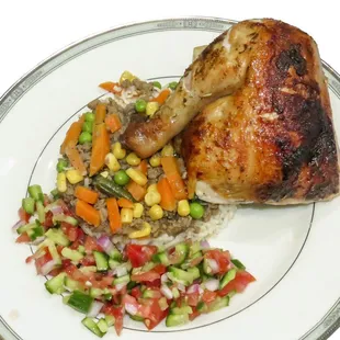 Smoked Rotisserie Chicken paired with Rice and Cucumber Salad