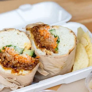 a sandwich in a styrofoam container