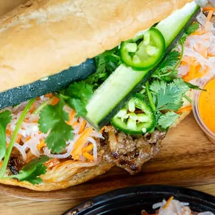 a sandwich on a cutting board