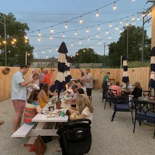 Family-friendly backyard area with yard games