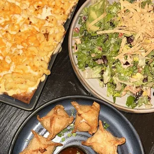 Crab Rangoon, Mac &amp; Cheese Pizza, Southwest Salad