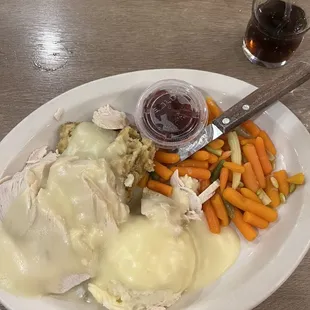 Turkey dinner with stuffing, mash and carrots... great dinner!