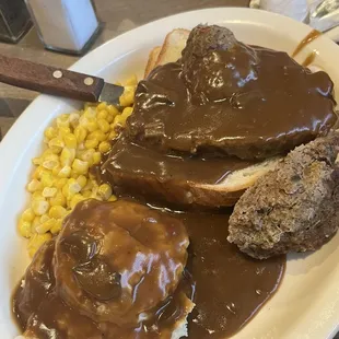 Huge open faced meatloaf dinner....