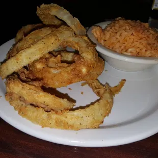 Onion Rings + Spanish Rice