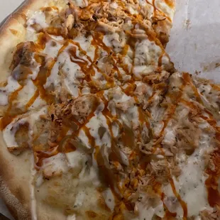 Theos Hot Pizza! This is my all time favorite pizza. I never thought buffalo chicken and pizza would be a good combo, but this was amazing!