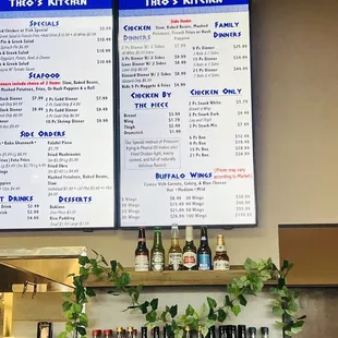 Menu and beer and wine too