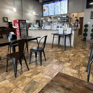 tables and chairs in a restaurant