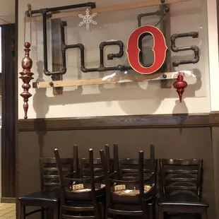 a table and chairs in a restaurant