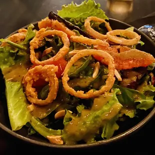 Spring Mix with grapefruit, mini onion rings, red bells &amp; montage of fresh &amp; delish!