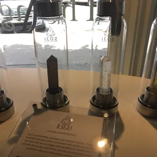 Crystal water bottles available.