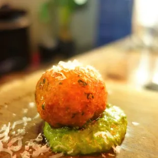 05/19/18 Therapy.: Chicken Meatball – Jalapeno Cilantro Pesto, Shaved Parmesan