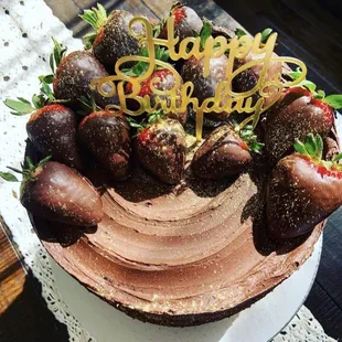 Grain-free Chocolate Cake, Macerated Strawberries, Chocolate Buttercream