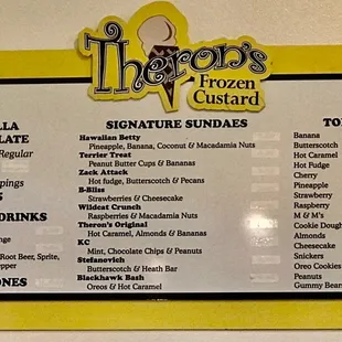 Frozen custard menu