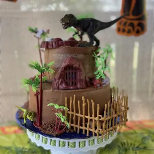 A custom dinosaur cake for my son.