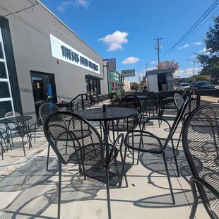 tables and chairs outside