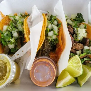 Assorted tacos: nopales, pastor, asada