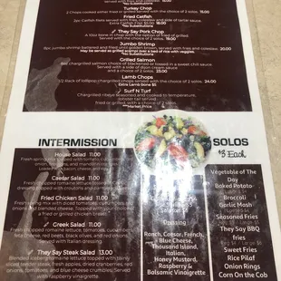 the menu for the restaurant