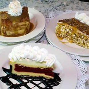 Our many delicious dessert. From housemade bread pudding, to a 4 layer carrot cake, and red velvet cheesecake.